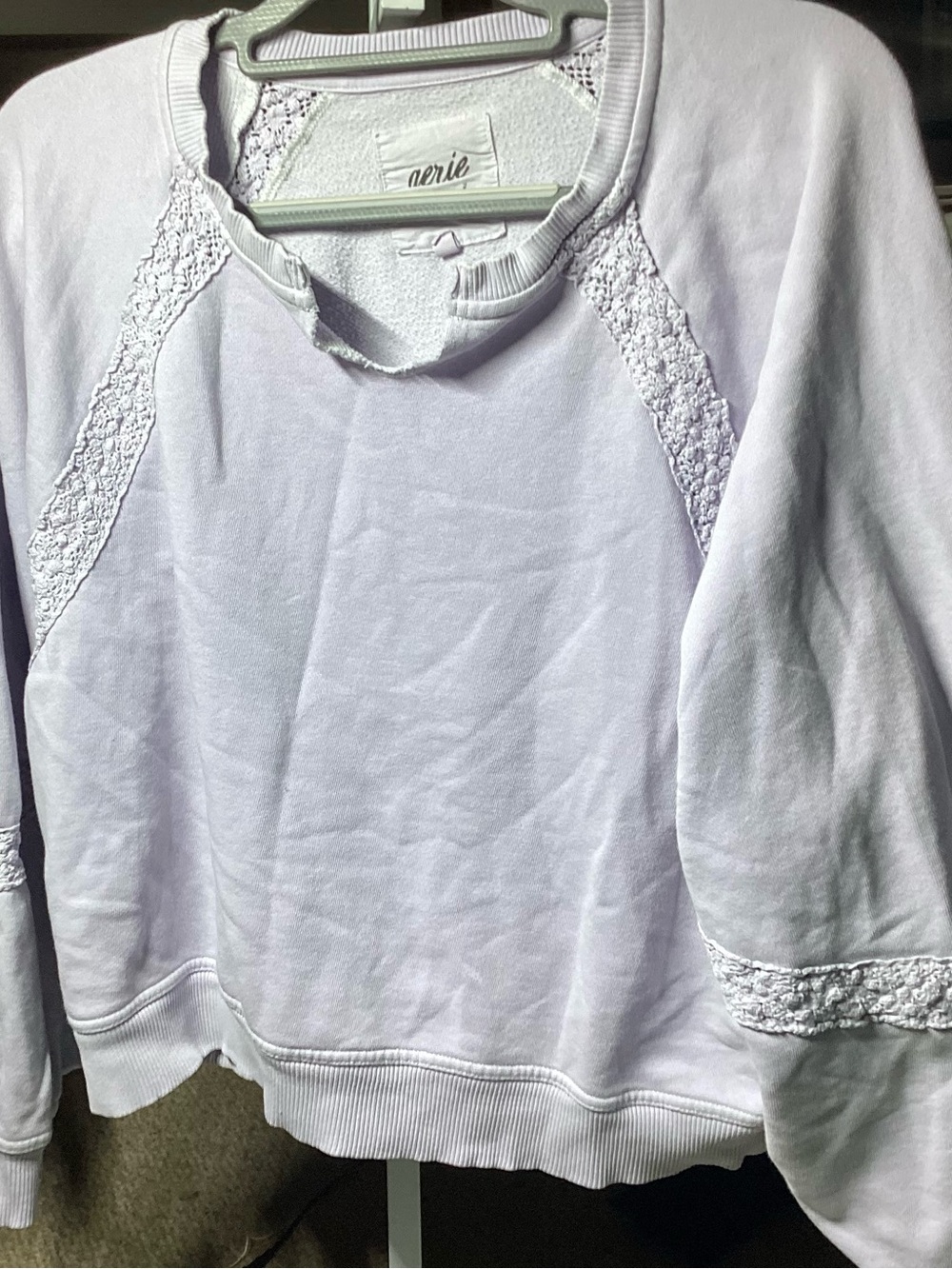 aerie Lavender Lace-Trim Crewneck Sweatshirt